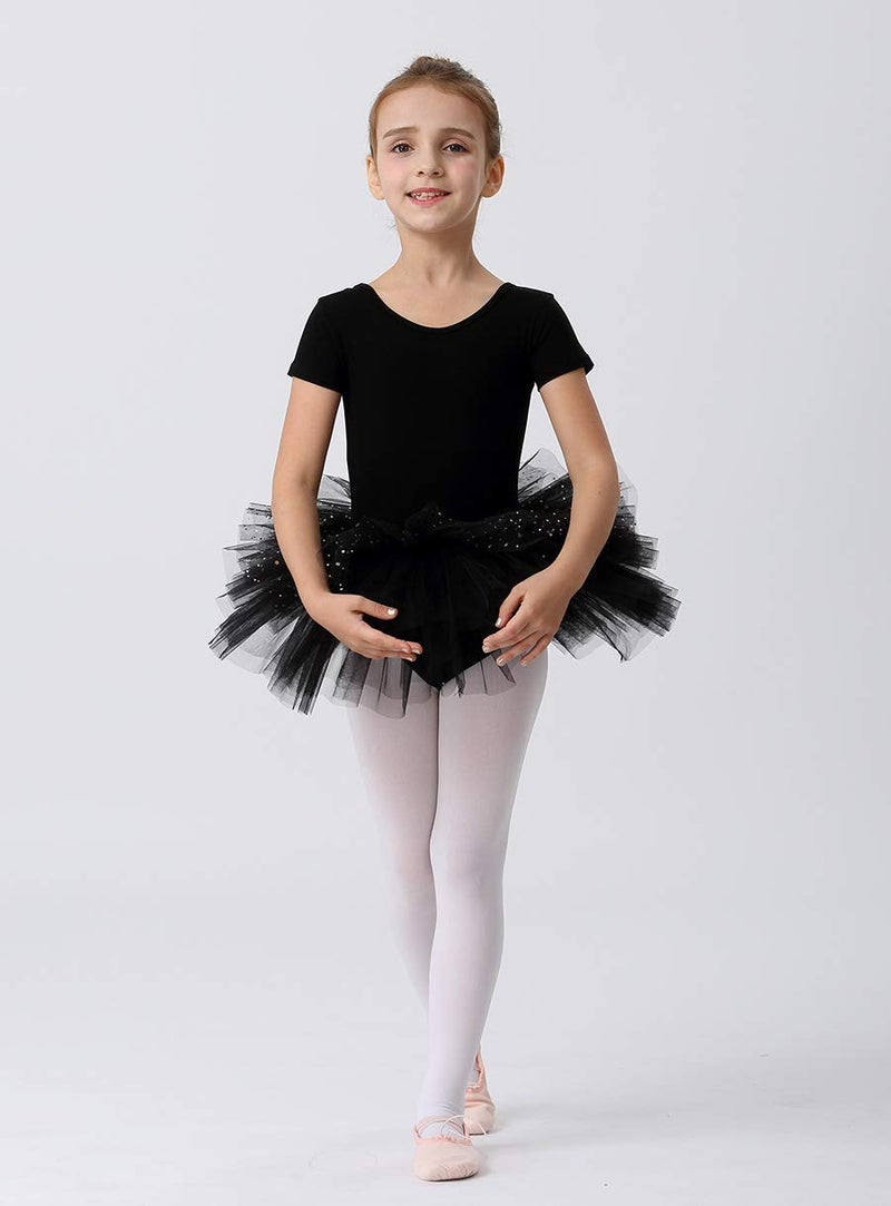 MdnMd Girls Toddler Short Sleeve Glitter Dance Ballet Tutu Ballerina Dress Outfit Leotard (Black, Age 4-6 / 4t,5t) - Image 2